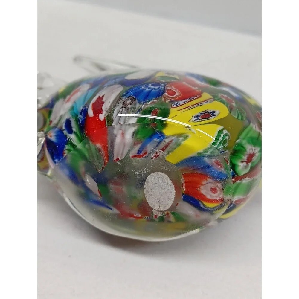 Murano Millefiori Style Art Glass Angel Fish Paperweight MultiColor Hand Crafted